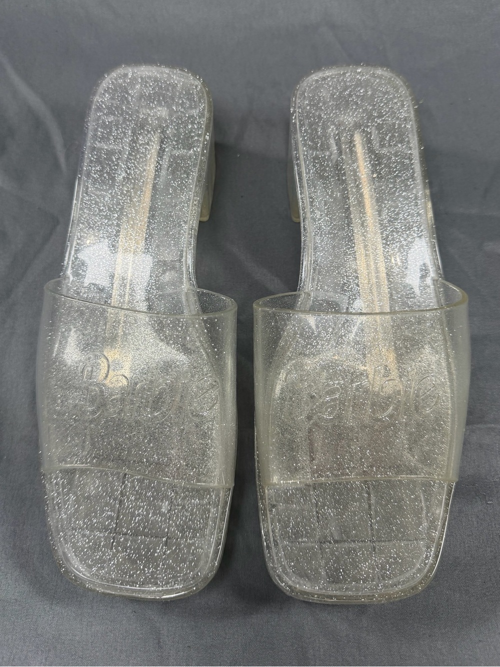 Women's Clear Glitter Slide Heels